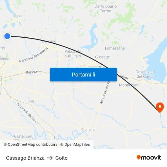 Cassago Brianza to Goito map
