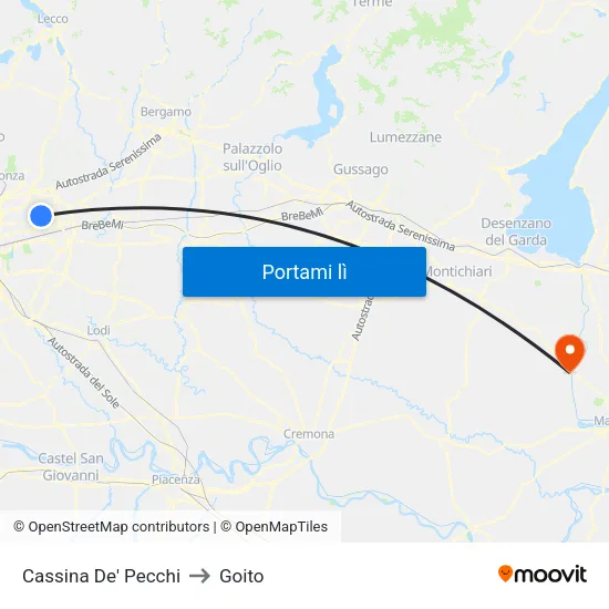 Cassina De' Pecchi to Goito map