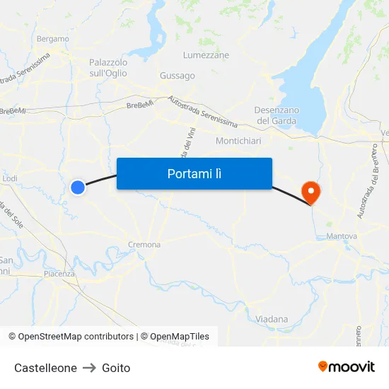 Castelleone to Goito map