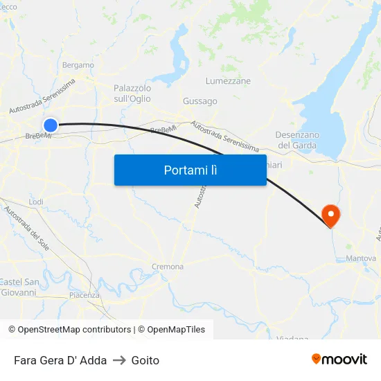 Fara Gera D' Adda to Goito map