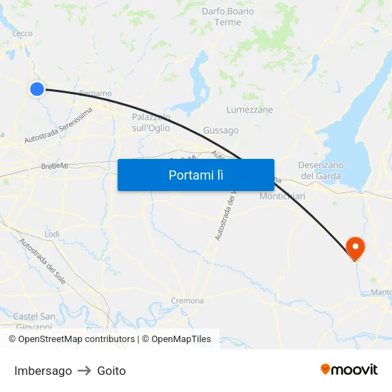 Imbersago to Goito map