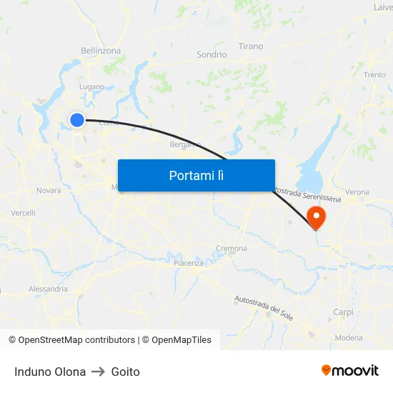 Induno Olona to Goito map