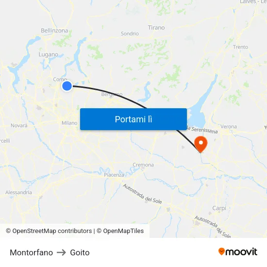 Montorfano to Goito map
