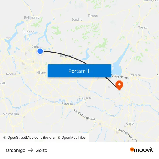 Orsenigo to Goito map