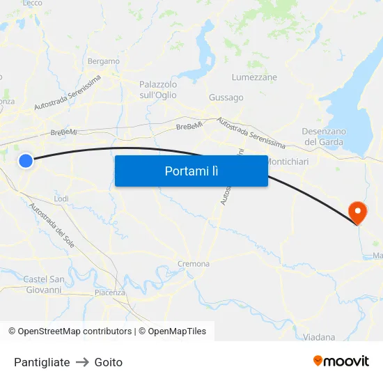 Pantigliate to Goito map