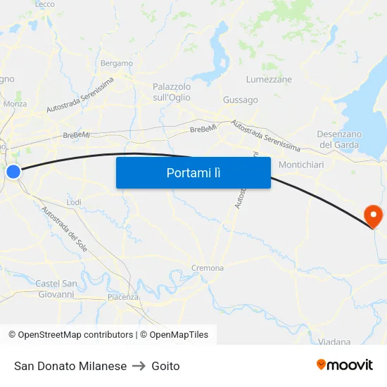 San Donato Milanese to Goito map