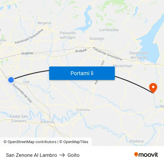 San Zenone Al Lambro to Goito map