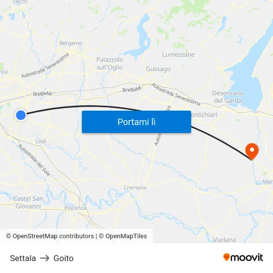 Settala to Goito map