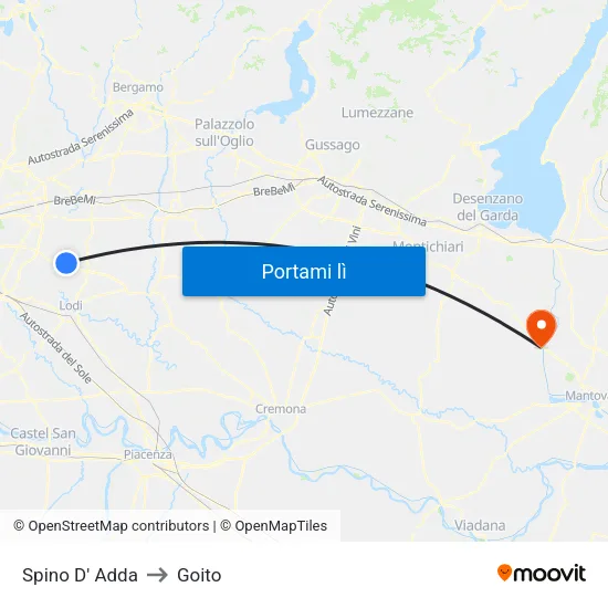 Spino D' Adda to Goito map