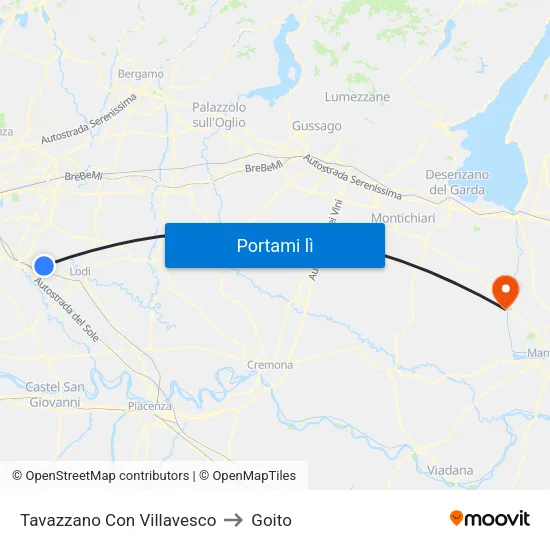 Tavazzano Con Villavesco to Goito map