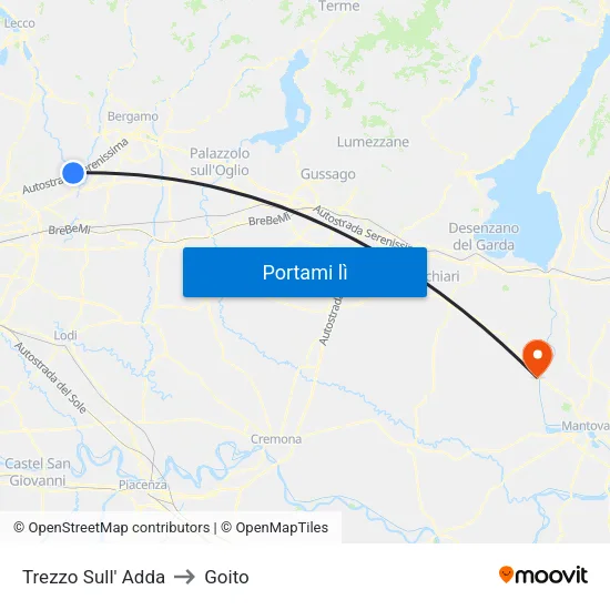 Trezzo Sull' Adda to Goito map