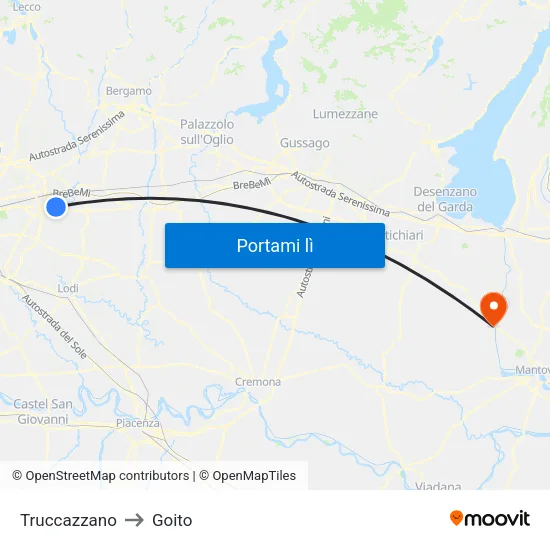 Truccazzano to Goito map