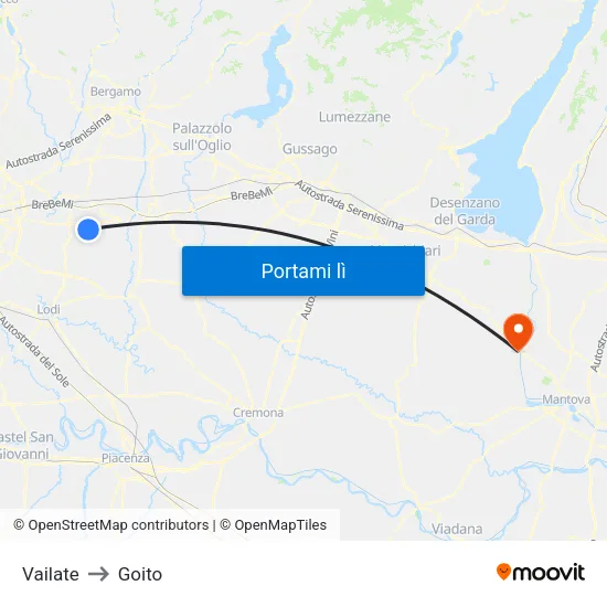 Vailate to Goito map