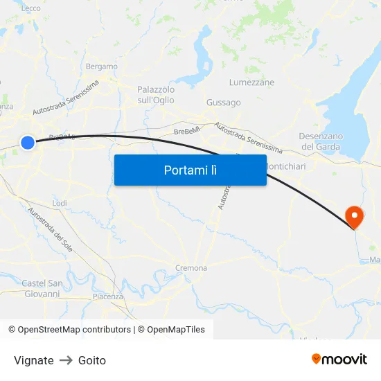 Vignate to Goito map