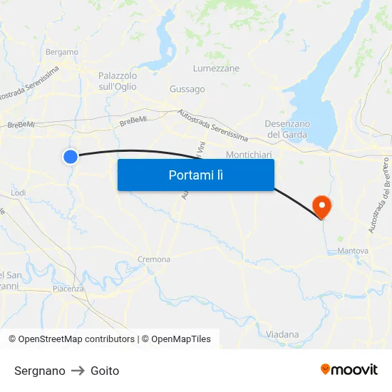 Sergnano to Goito map