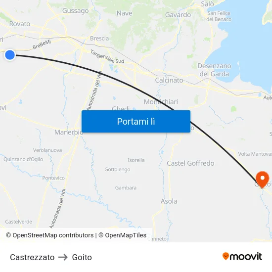 Castrezzato to Goito map