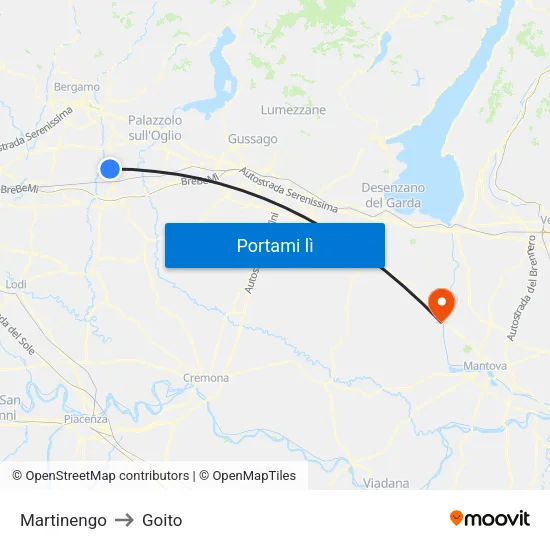 Martinengo to Goito map