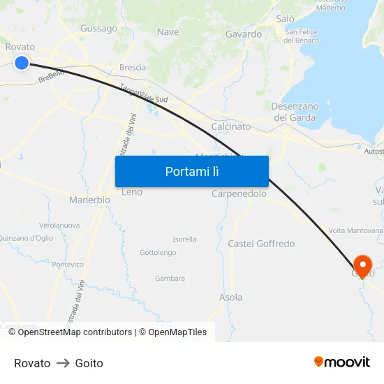 Rovato to Goito map