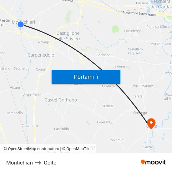 Montichiari to Goito map