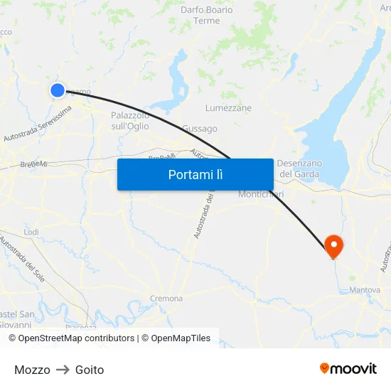 Mozzo to Goito map