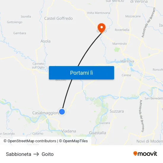 Sabbioneta to Goito map