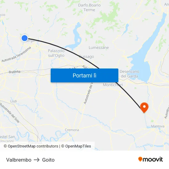 Valbrembo to Goito map
