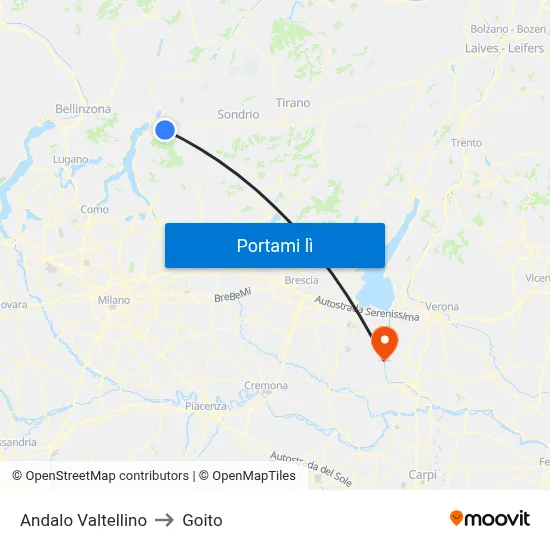 Andalo Valtellino to Goito map
