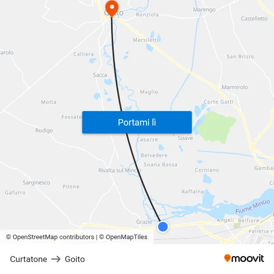 Curtatone to Goito map