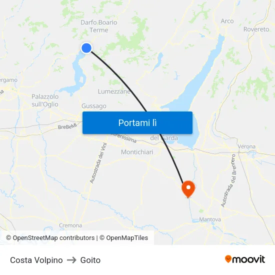 Costa Volpino to Goito map