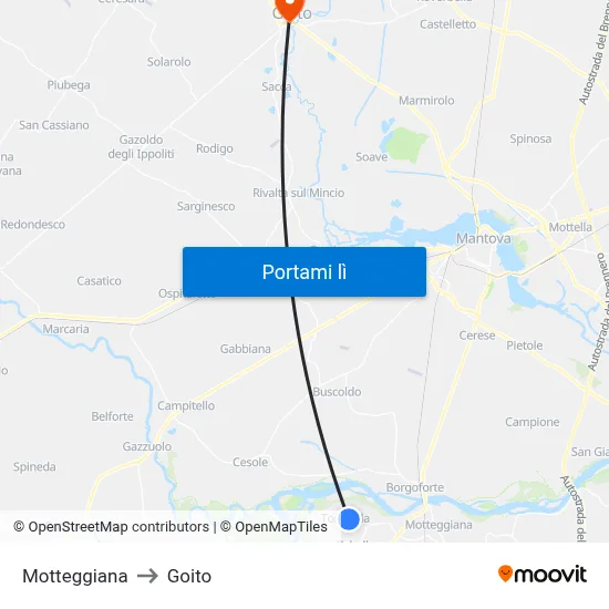 Motteggiana to Goito map