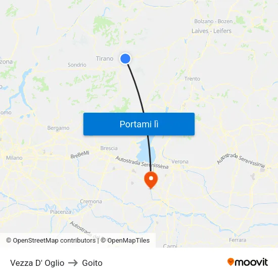 Vezza D' Oglio to Goito map
