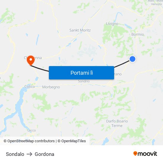 Sondalo to Gordona map