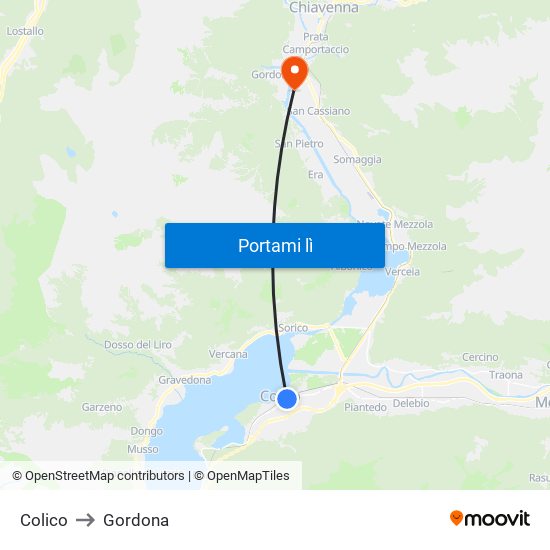 Colico to Gordona map