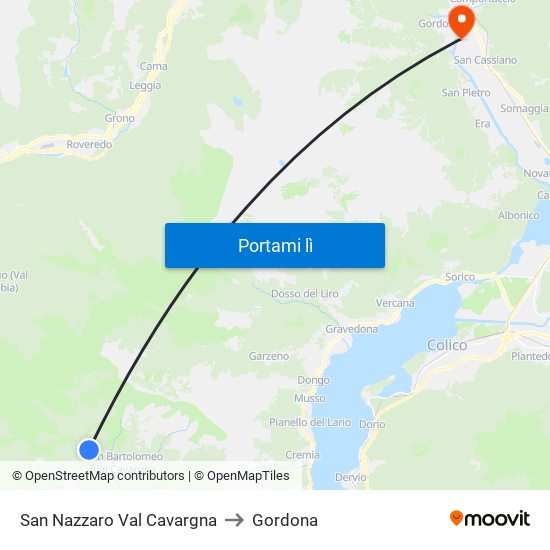 San Nazzaro Val Cavargna to Gordona map