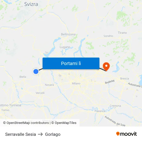 Serravalle Sesia to Gorlago map
