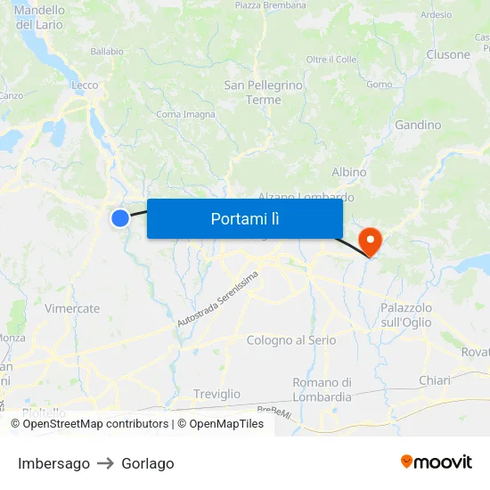 Imbersago to Gorlago map