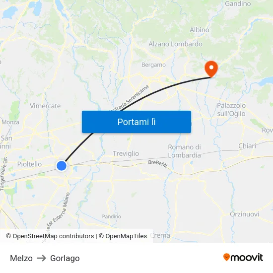 Melzo to Gorlago map