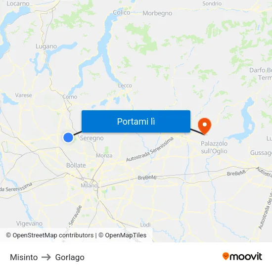 Misinto to Gorlago map