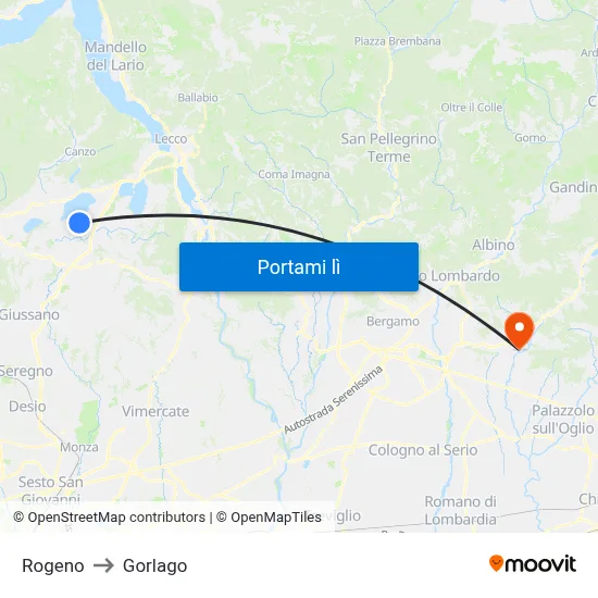 Rogeno to Gorlago map