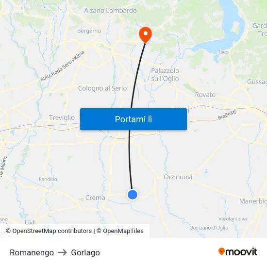 Romanengo to Gorlago map