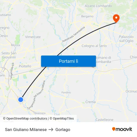 San Giuliano Milanese to Gorlago map