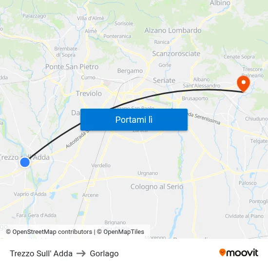 Trezzo Sull' Adda to Gorlago map