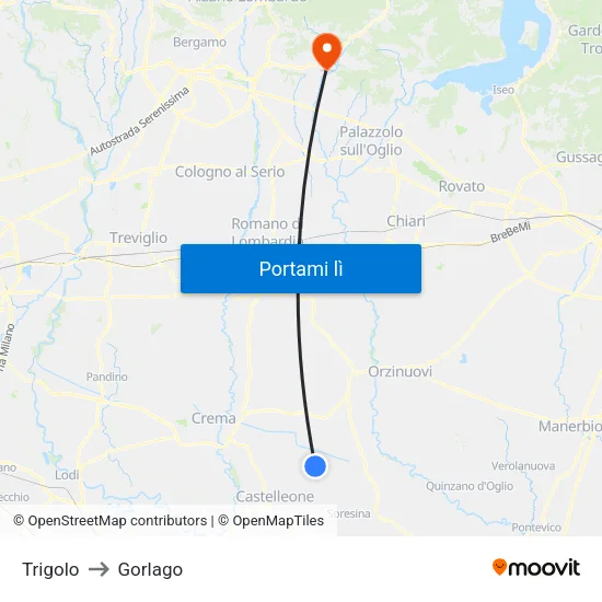 Trigolo to Gorlago map