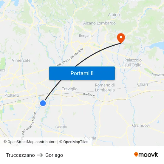 Truccazzano to Gorlago map