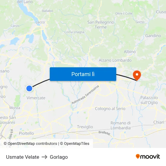 Usmate Velate to Gorlago map