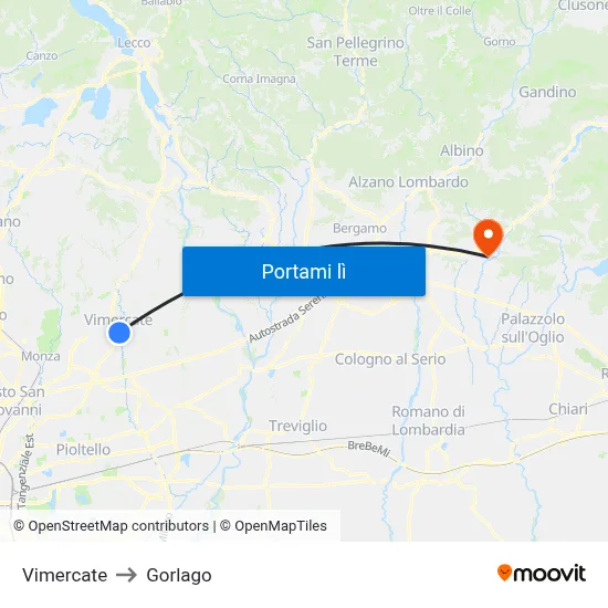 Vimercate to Gorlago map