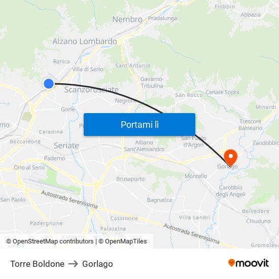 Torre Boldone to Gorlago map