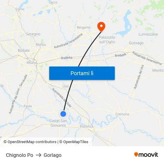 Chignolo Po to Gorlago map