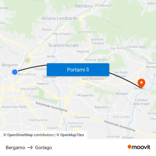 Bergamo to Gorlago map