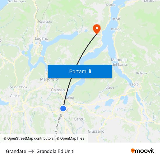 Grandate to Grandola Ed Uniti map